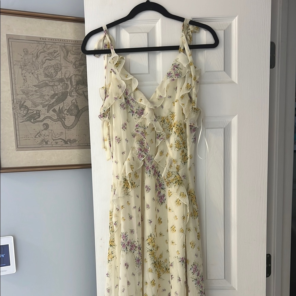 Butter yellow Floral Ruffle Maxi Dress